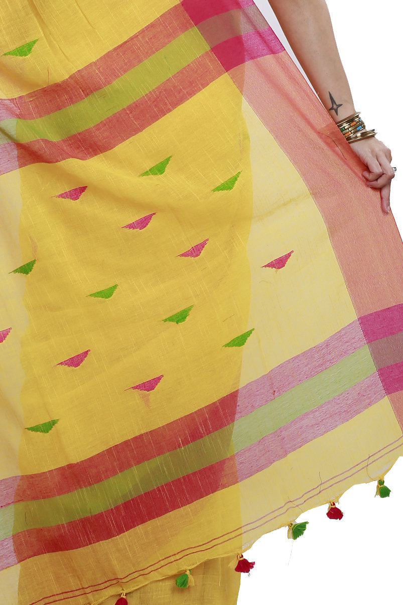 Yellow Pure Cotton Clasic_Than Hand Loom Saree (806)
